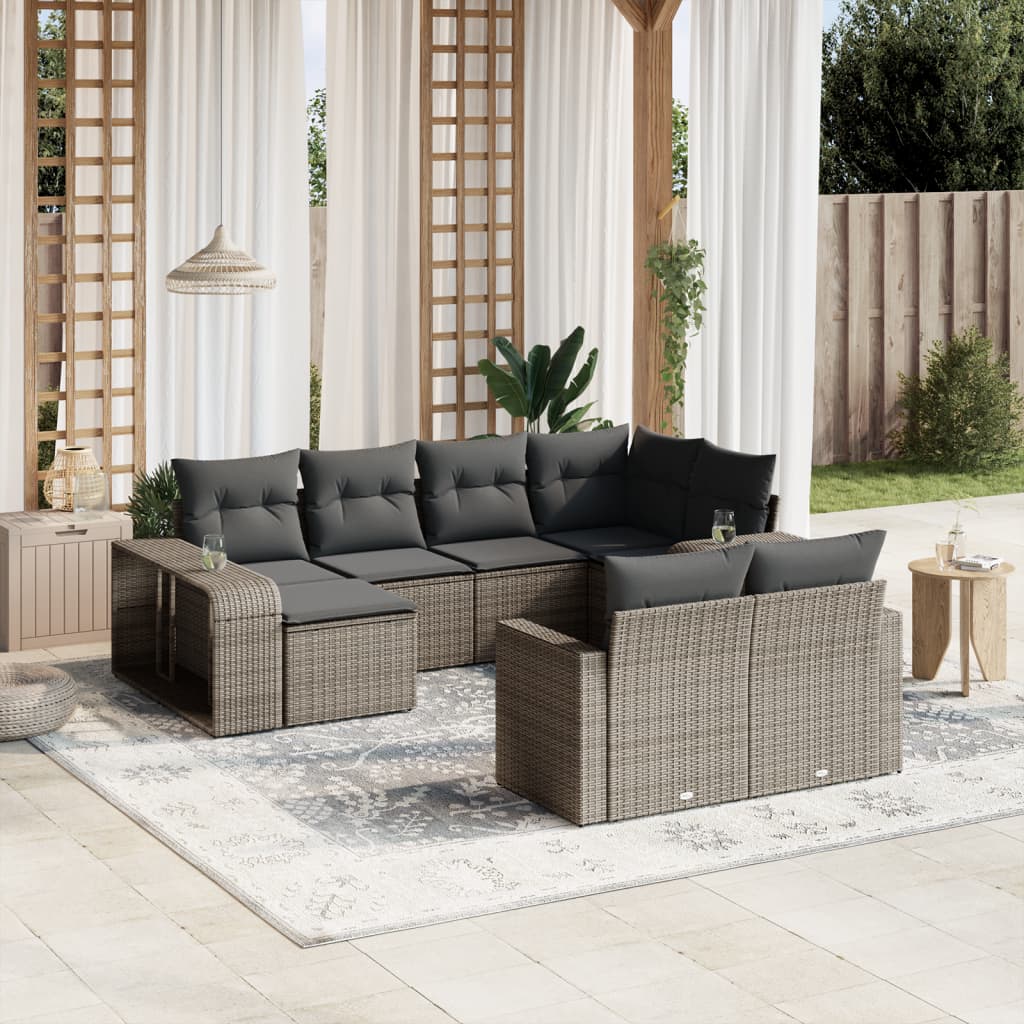 Set Mobilier De Grădină Cu Perne, 10 Piese, , Poliratan
