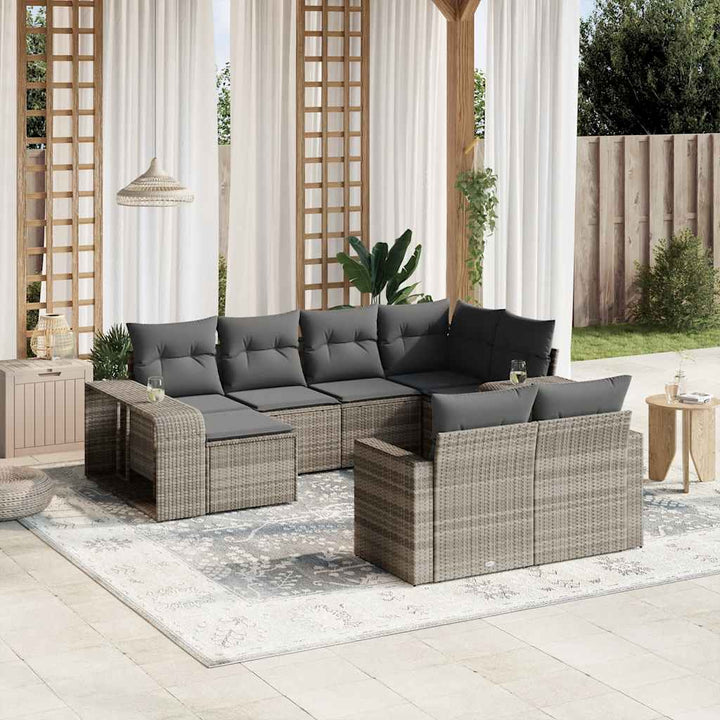 Set Mobilier De Grădină Cu Perne, 10 Piese, , Poliratan