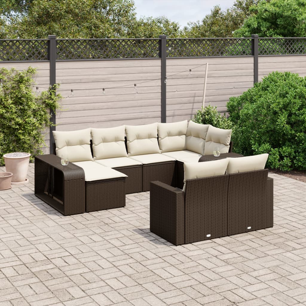 Set Mobilier De Grădină Cu Perne, 10 Piese, , Poliratan