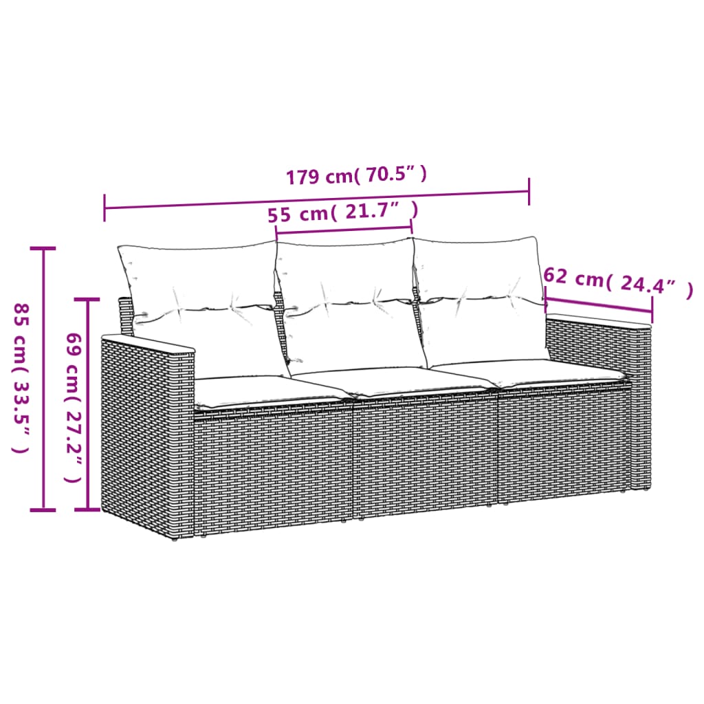 Set Canapea De Grădină Cu Perne, 3 Piese, , Poliratan