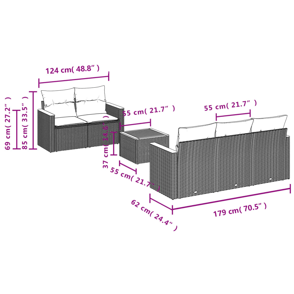 Set Mobilier Grădină Cu Perne, 6 Piese, , Poliratan