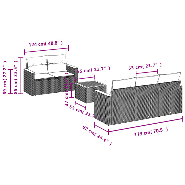 Set Mobilier Grădină Cu Perne, 6 Piese, , Poliratan