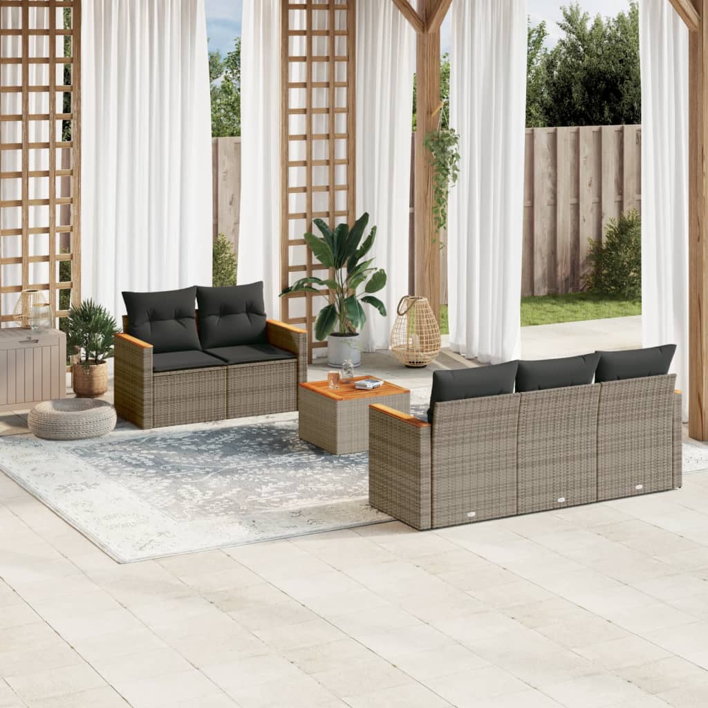 Set Mobilier Grădină Cu Perne, 6 Piese, , Poliratan