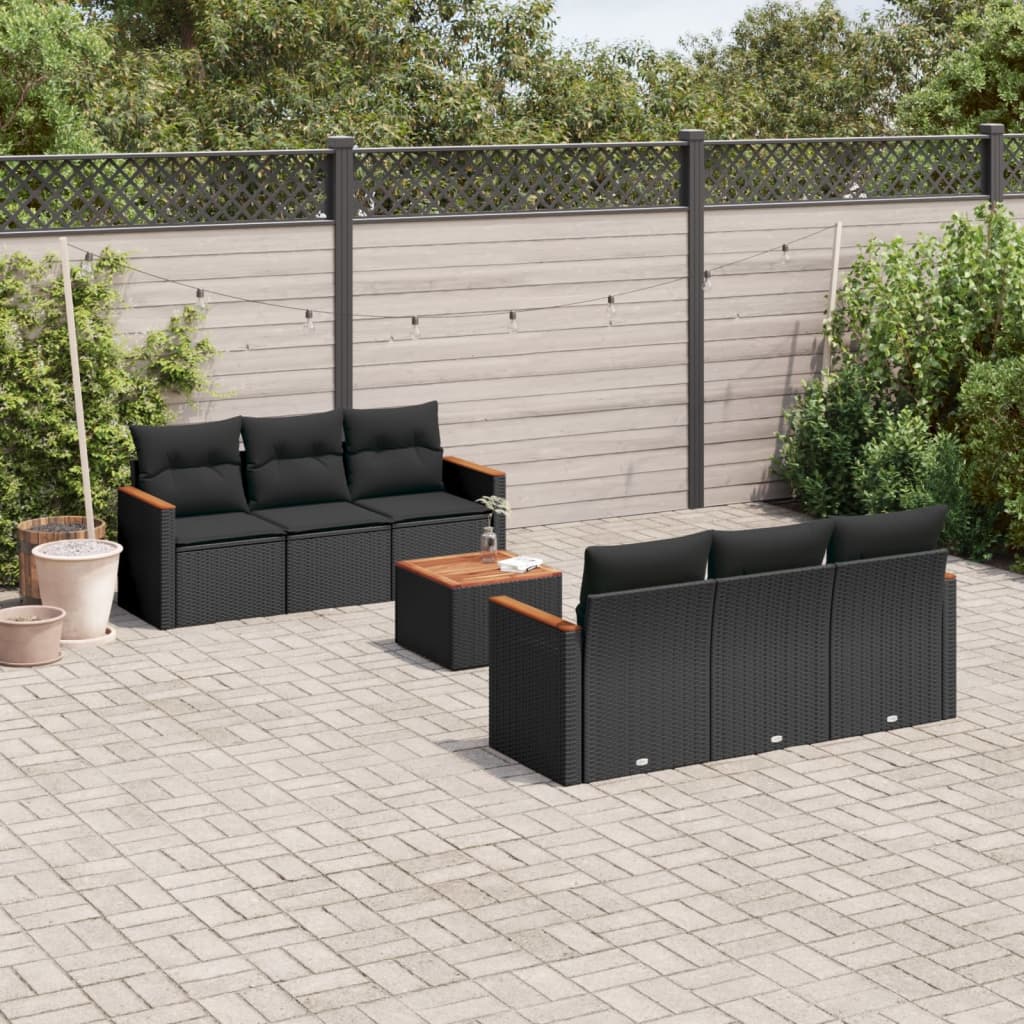Set Canapele De Grădină Cu Perne, 7 Piese, Negru, Poliratan