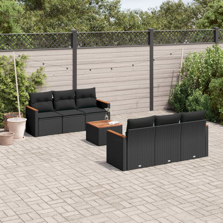 Set Canapele De Grădină Cu Perne, 7 Piese, Negru, Poliratan