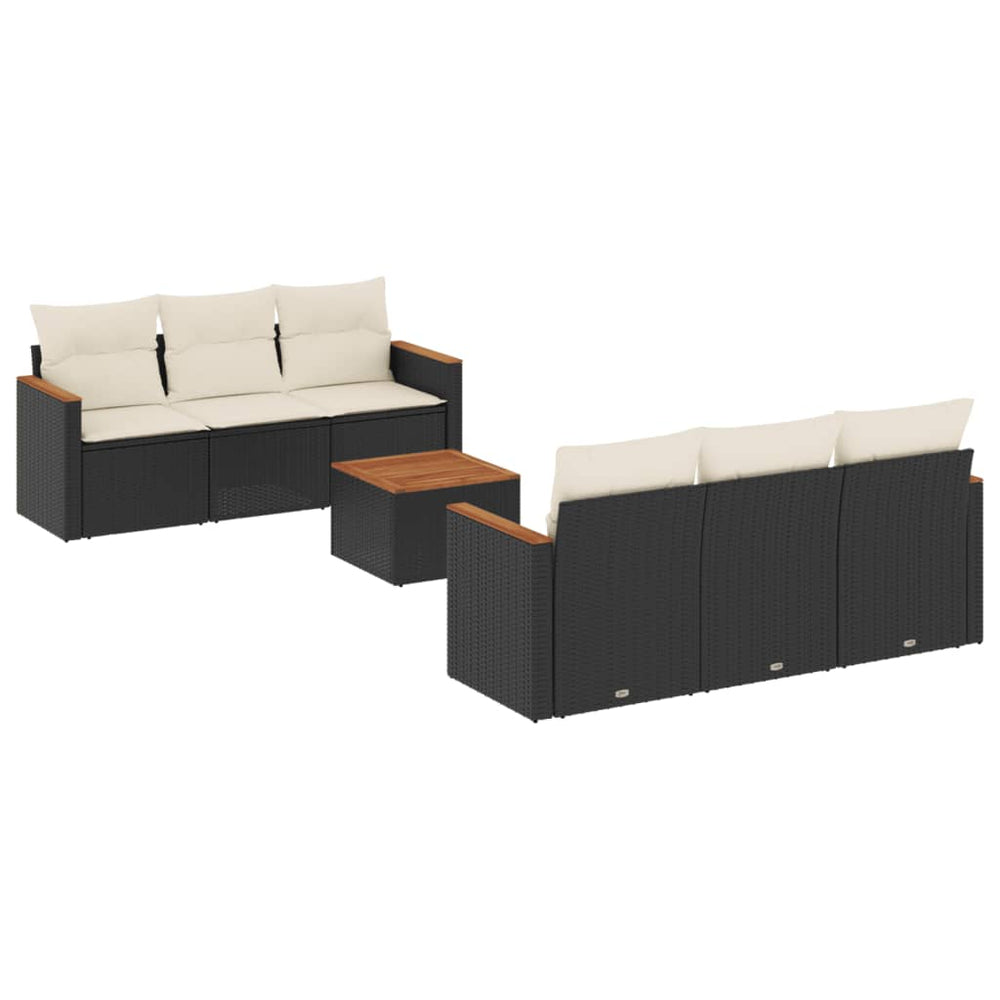 Set Canapele De Grădină Cu Perne, 7 Piese, Negru, Poliratan