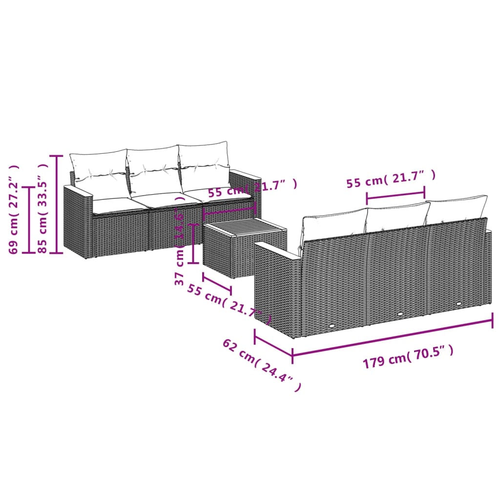 Set Canapele De Grădină Cu Perne, 7 Piese, Negru, Poliratan
