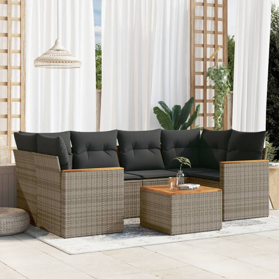 Set Canapele De Grădină, 7 Piese, Cu Perne, , Poliratan
