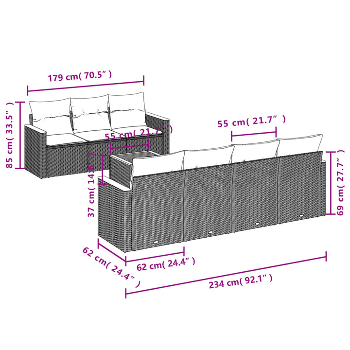 Set Mobilier De Grădină Cu Perne, 8 Piese, , Poliratan