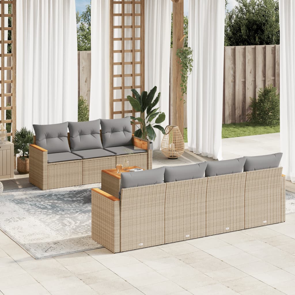 Set Mobilier De Grădină Cu Perne, 8 Piese, , Poliratan