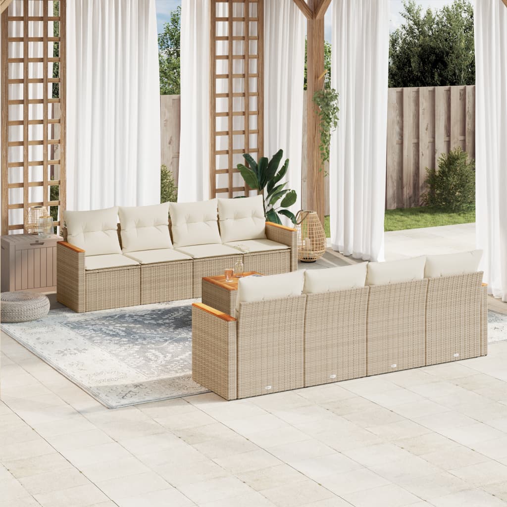 Set Mobilier De Grădină Cu Perne, 9 Piese, , Poliratan