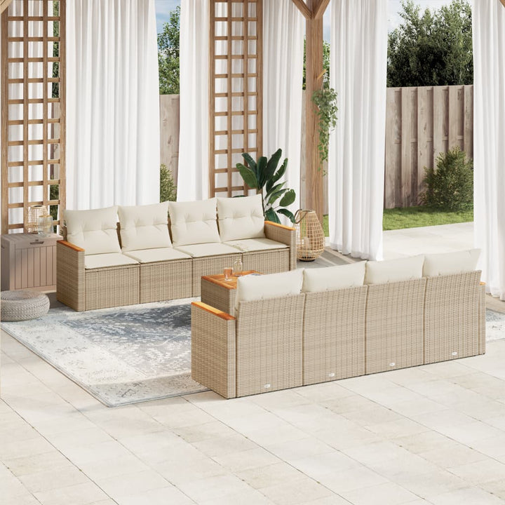 Set Mobilier De Grădină Cu Perne, 9 Piese, , Poliratan