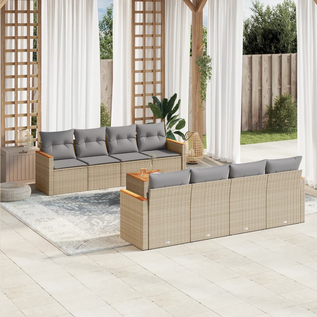 Set Mobilier De Grădină Cu Perne, 9 Piese, , Poliratan