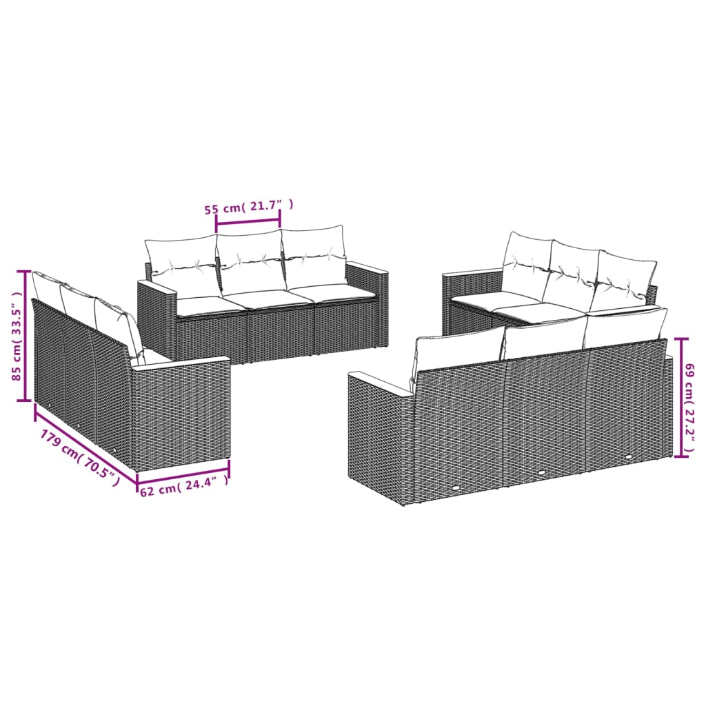 Set Canapele De Grădină, 12 Piese, Cu Perne, , Poliratan