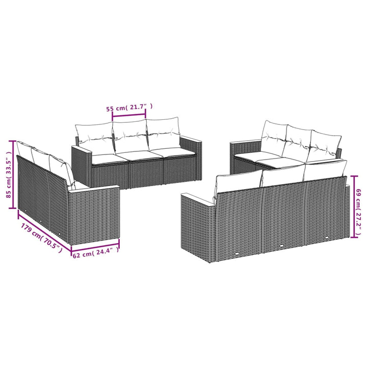 Set Canapele De Grădină, 12 Piese, Cu Perne, , Poliratan
