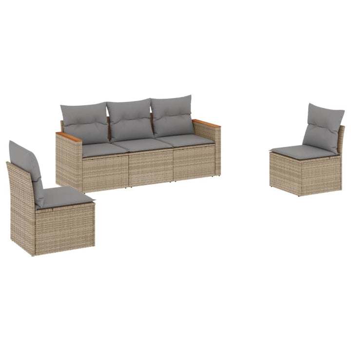 Set Canapele De Grădină, 5 Piese, Cu Perne, Bej, Poliratan