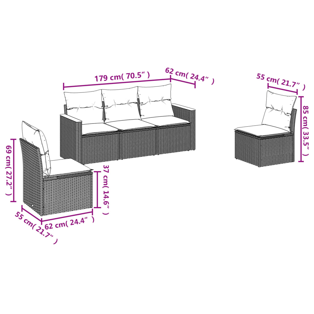 Set Canapele De Grădină, 5 Piese, Cu Perne, Bej, Poliratan