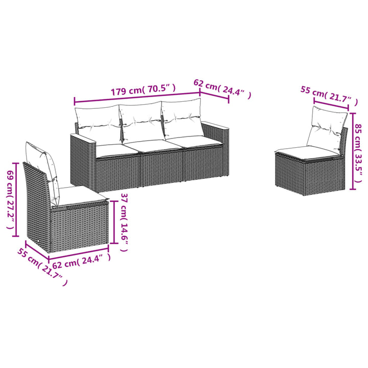 Set Canapele De Grădină, 5 Piese, Cu Perne, Bej, Poliratan