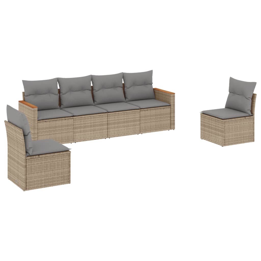 Set Canapele De Grădină, 6 Piese, Cu Perne, Bej, Poliratan