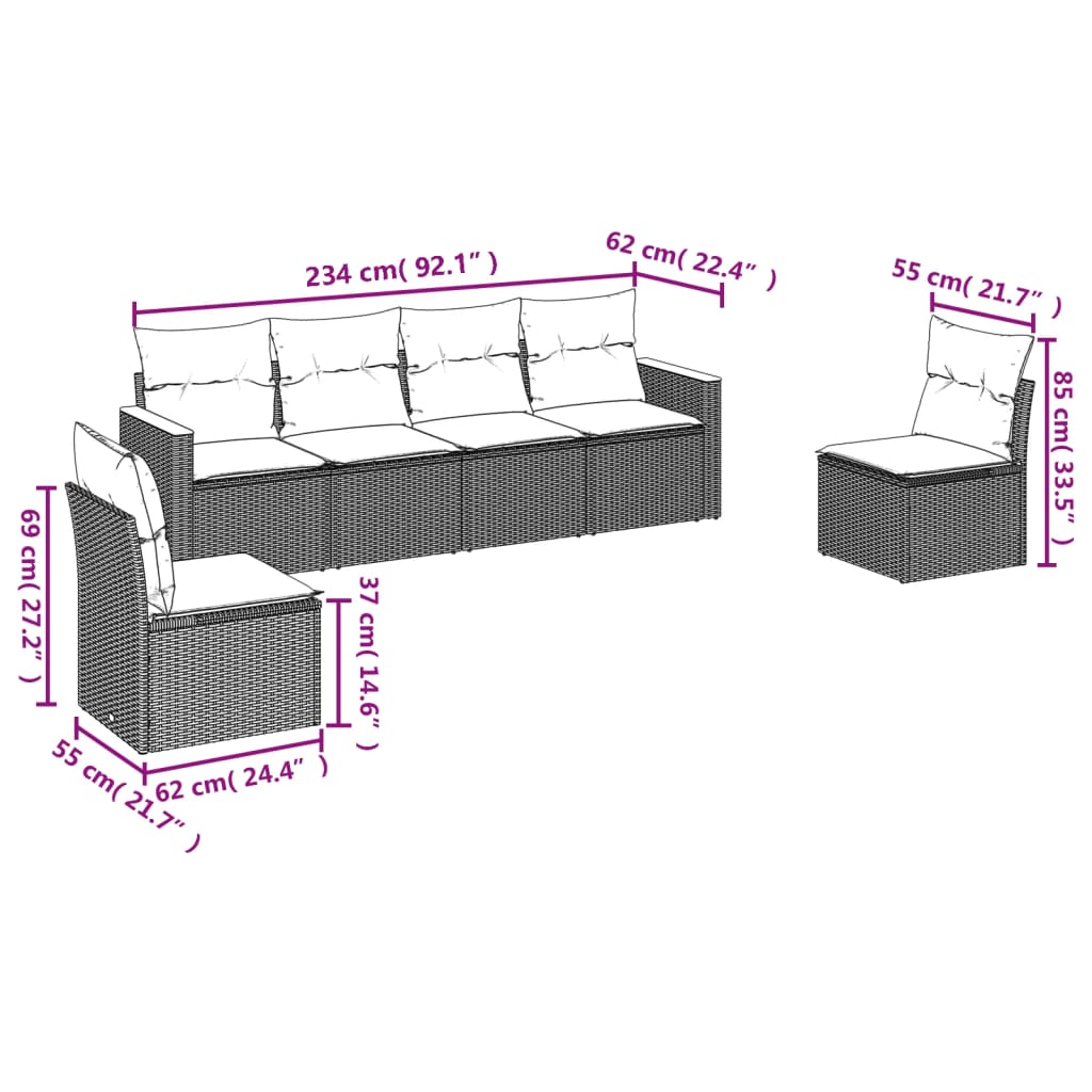Set Canapele De Grădină, 6 Piese, Cu Perne, Bej, Poliratan