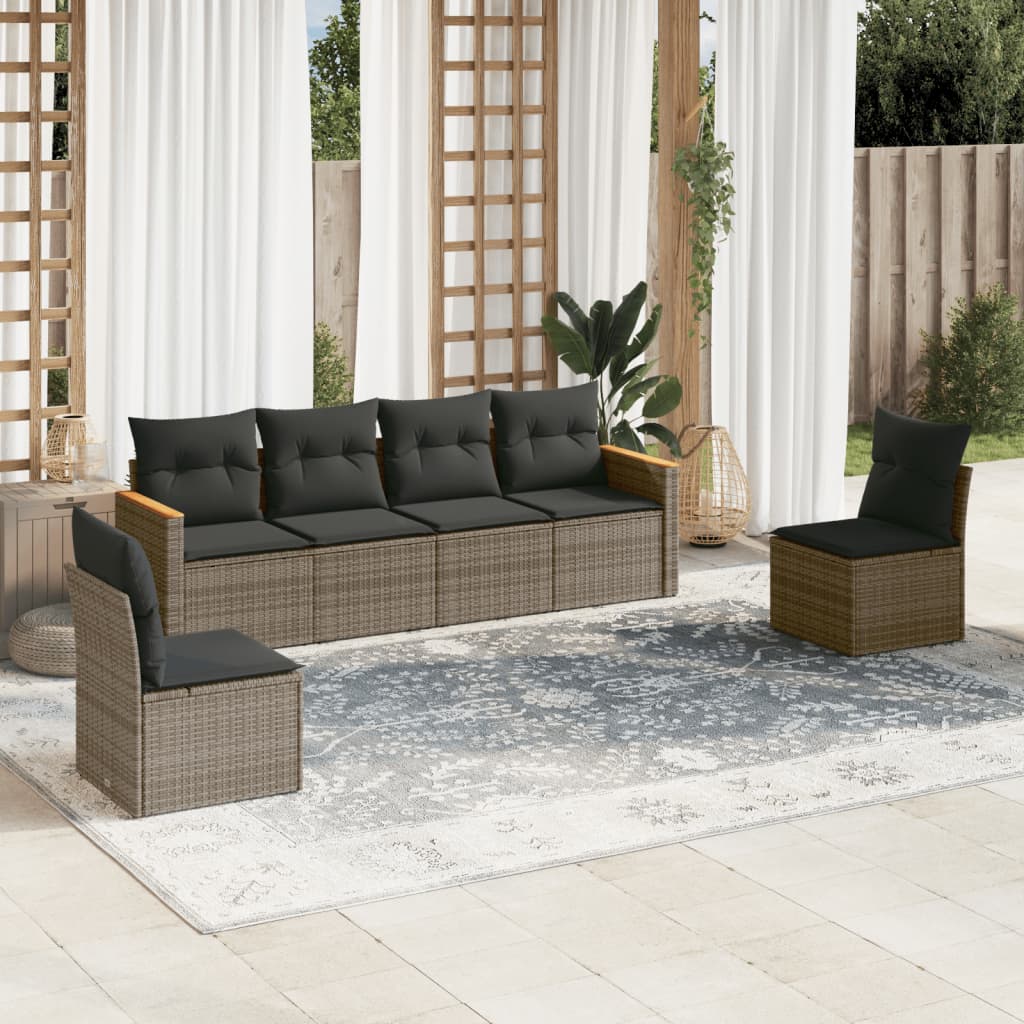 Set Canapele De Grădină, 6 Piese, Cu Perne, Bej, Poliratan