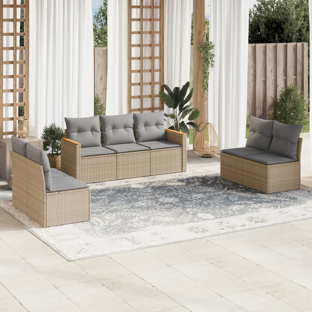 Set Mobilier De Grădină Cu Perne, 8 Piese, , Poliratan