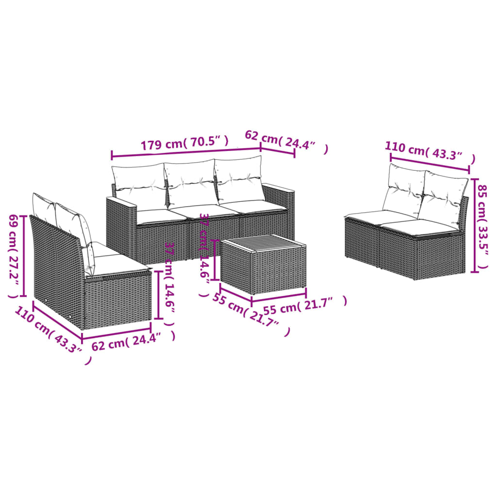 Set Mobilier De Grădină Cu Perne, 8 Piese, , Poliratan
