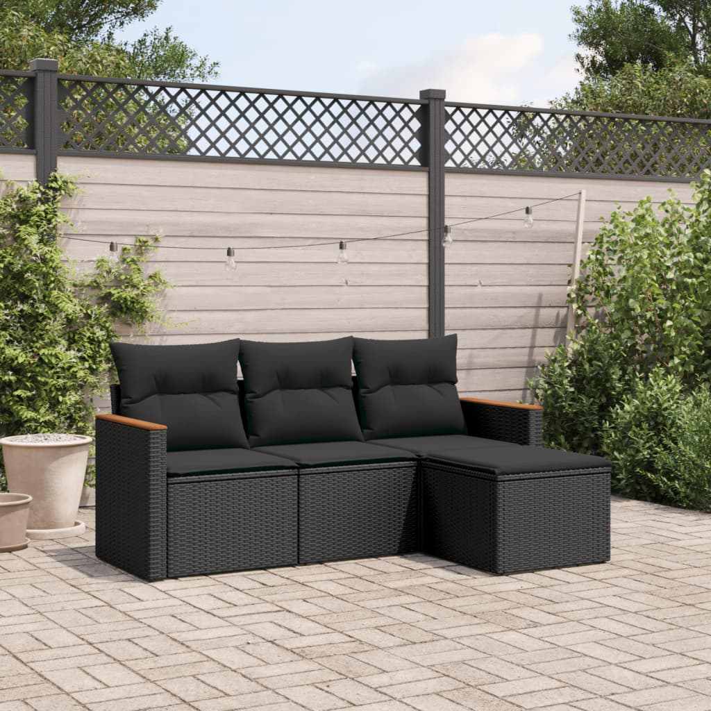 Set Canapele De Grădină, 4 Piese, Cu Perne, Mix Bej, Poliratan