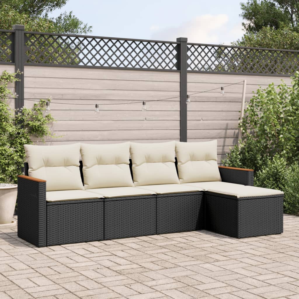 Set Canapele De Grădină, 5 Piese, Cu Perne, Bej, Poliratan