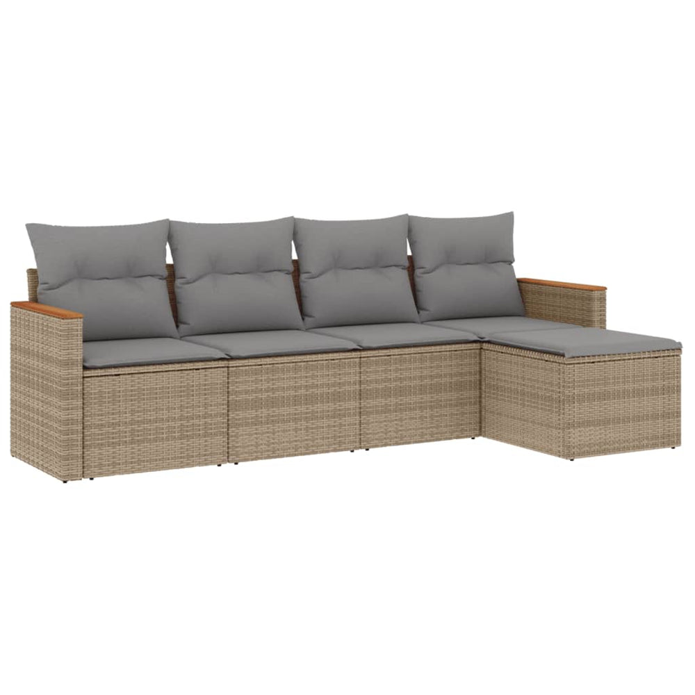 Set Canapele De Grădină, 5 Piese, Cu Perne, Bej, Poliratan