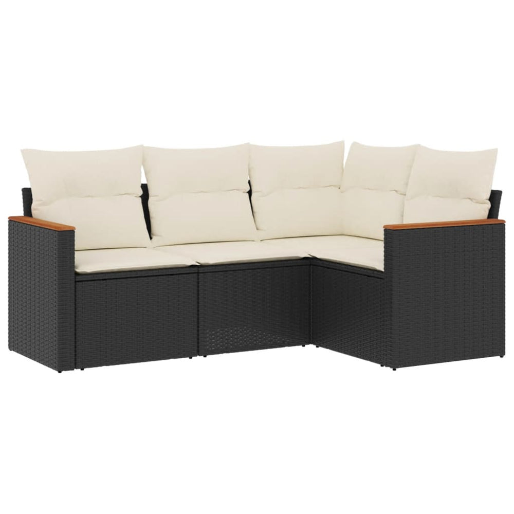 Set Mobilier De Grădină Cu Perne, 4 Piese, Negru, Poliratan