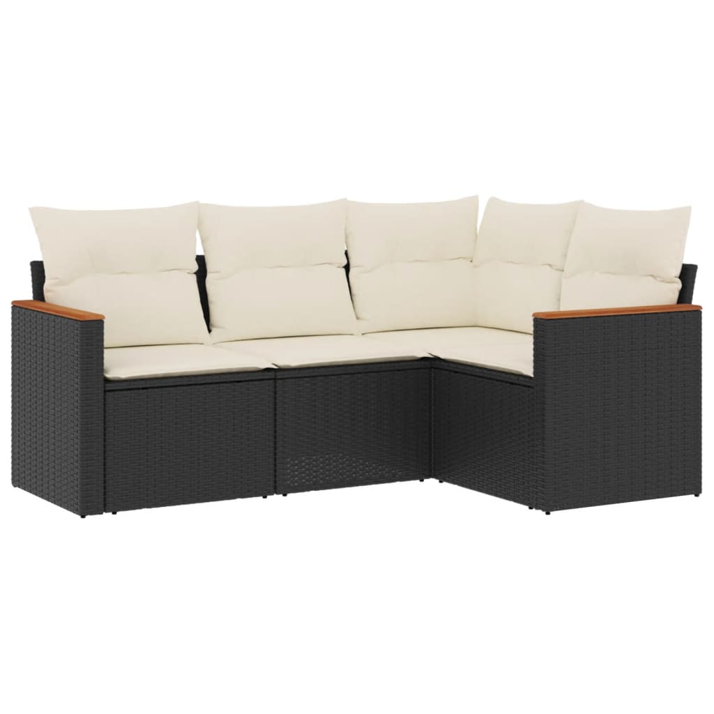 Set Mobilier De Grădină Cu Perne, 4 Piese, Negru, Poliratan