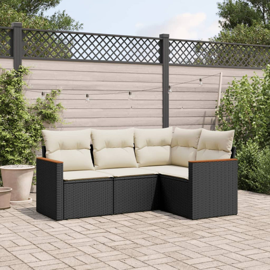 Set Mobilier De Grădină Cu Perne, 4 Piese, Negru, Poliratan