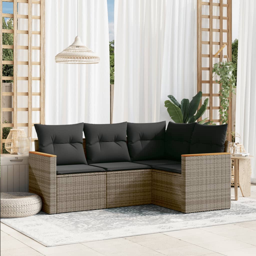 Set Mobilier De Grădină Cu Perne, 4 Piese, Negru, Poliratan