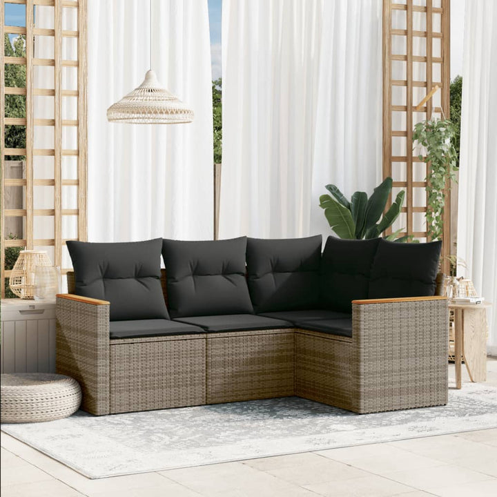 Set Mobilier De Grădină Cu Perne, 4 Piese, Negru, Poliratan