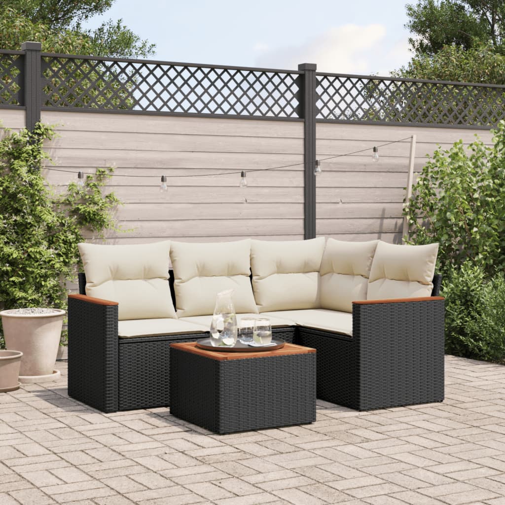 Set Mobilier De Grădină Cu Perne, 4 Piese, Negru, Poliratan