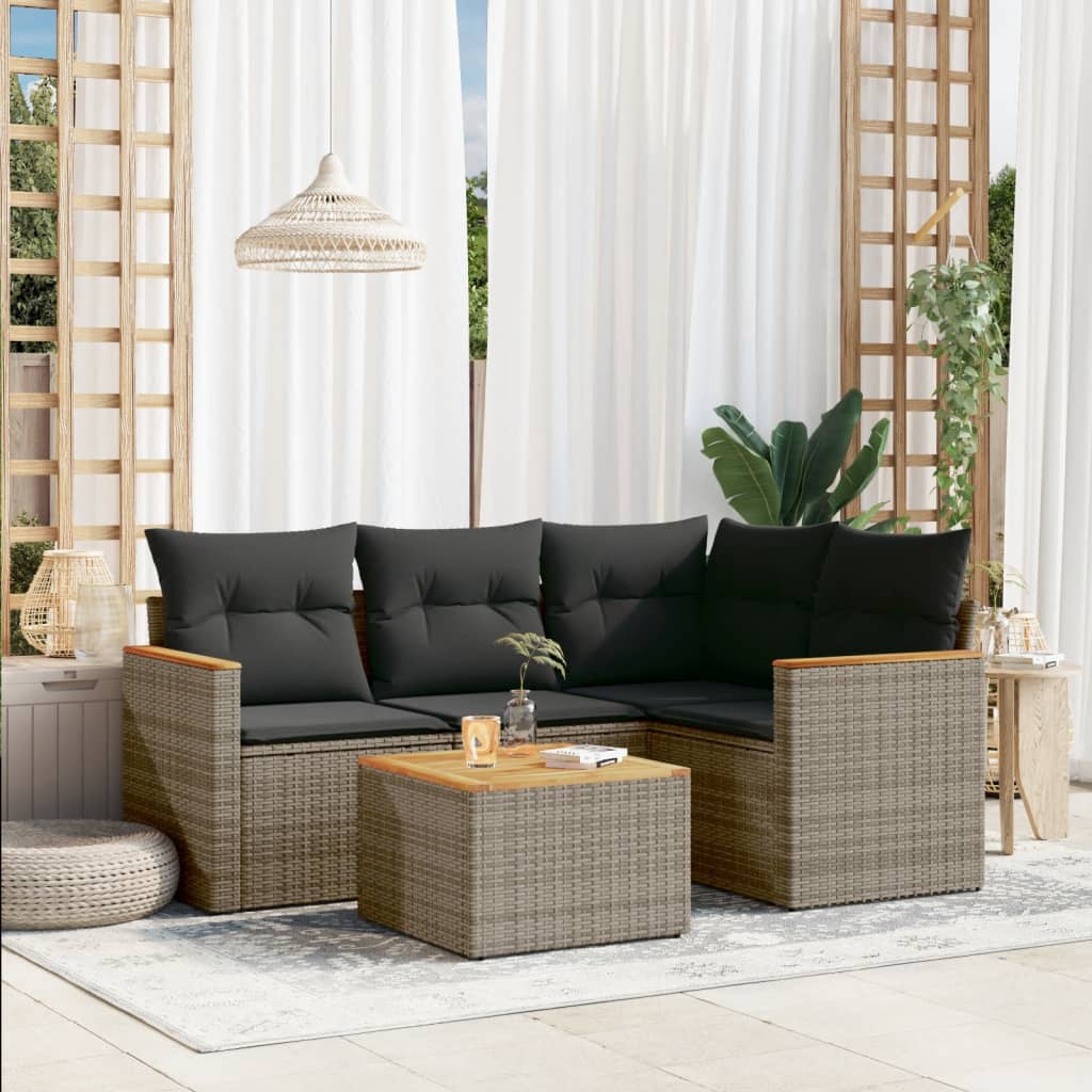 Set Mobilier De Grădină Cu Perne, 4 Piese, Negru, Poliratan