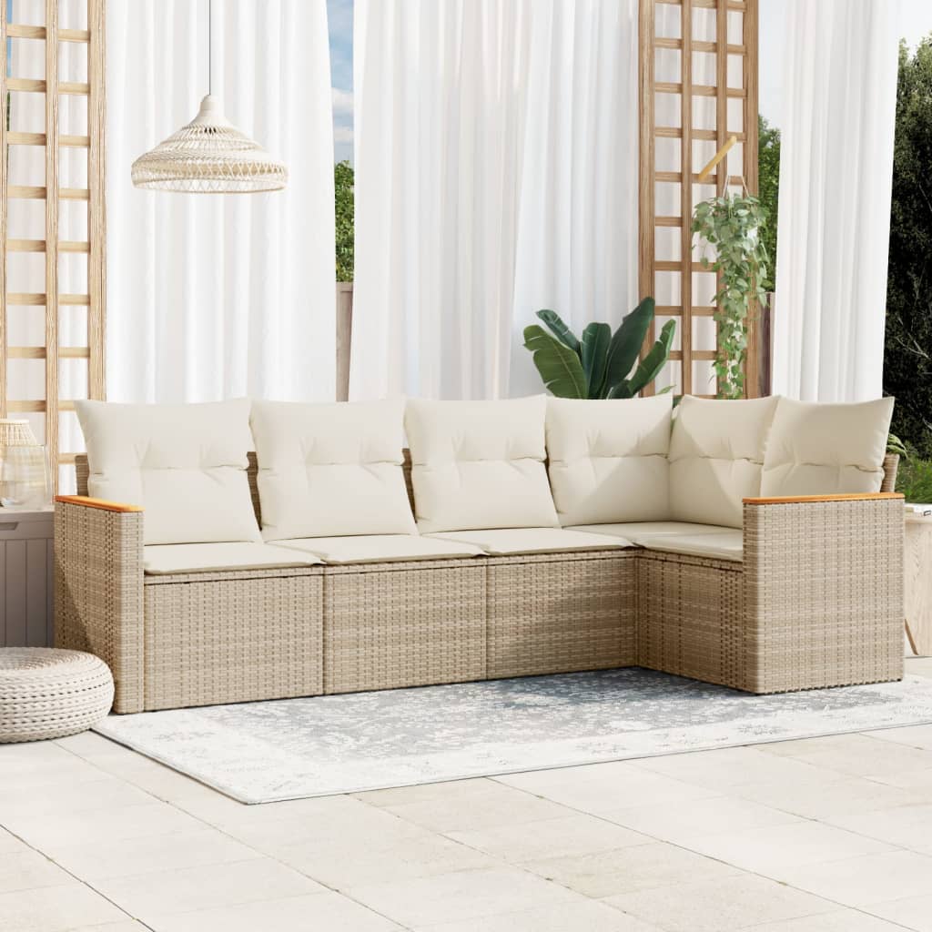 Set Canapele De Grădină, 5 Piese, Cu Perne, Bej, Poliratan
