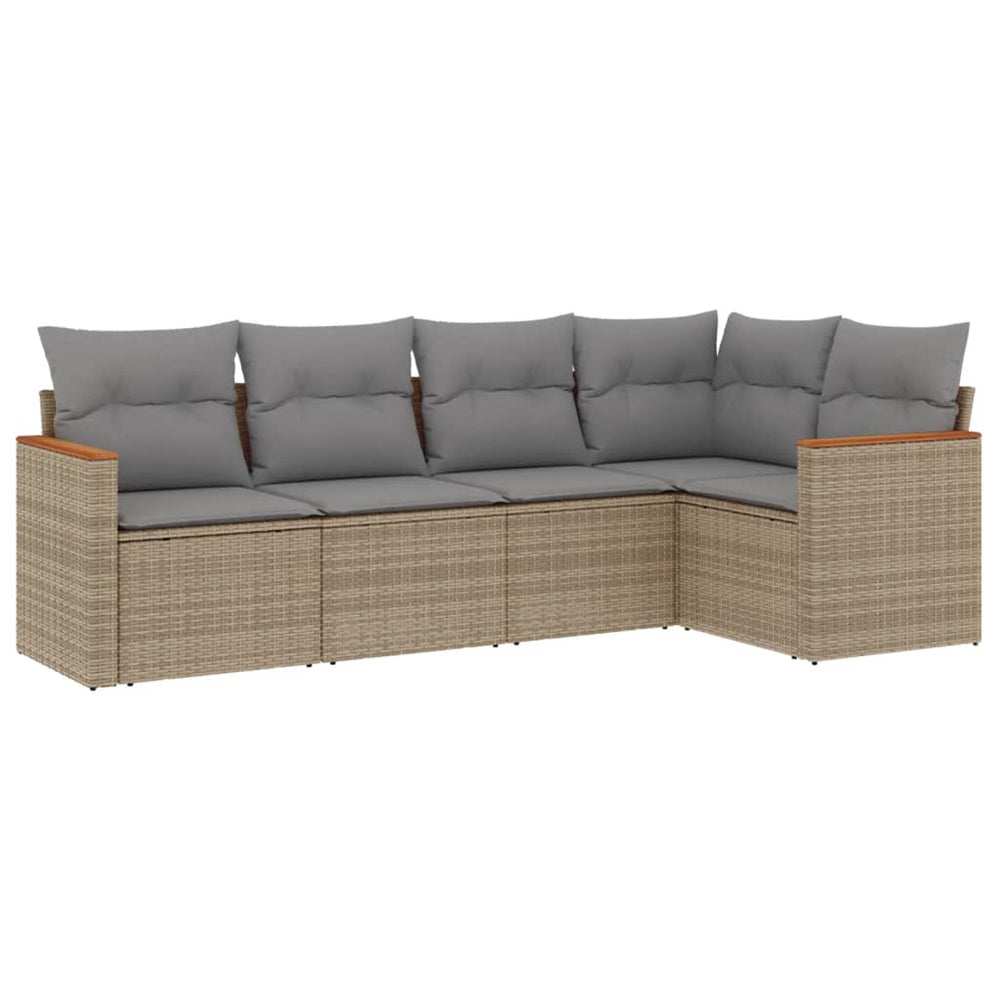 Set Canapele De Grădină, 5 Piese, Cu Perne, Bej, Poliratan