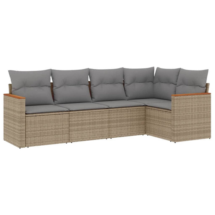 Set Canapele De Grădină, 5 Piese, Cu Perne, Bej, Poliratan