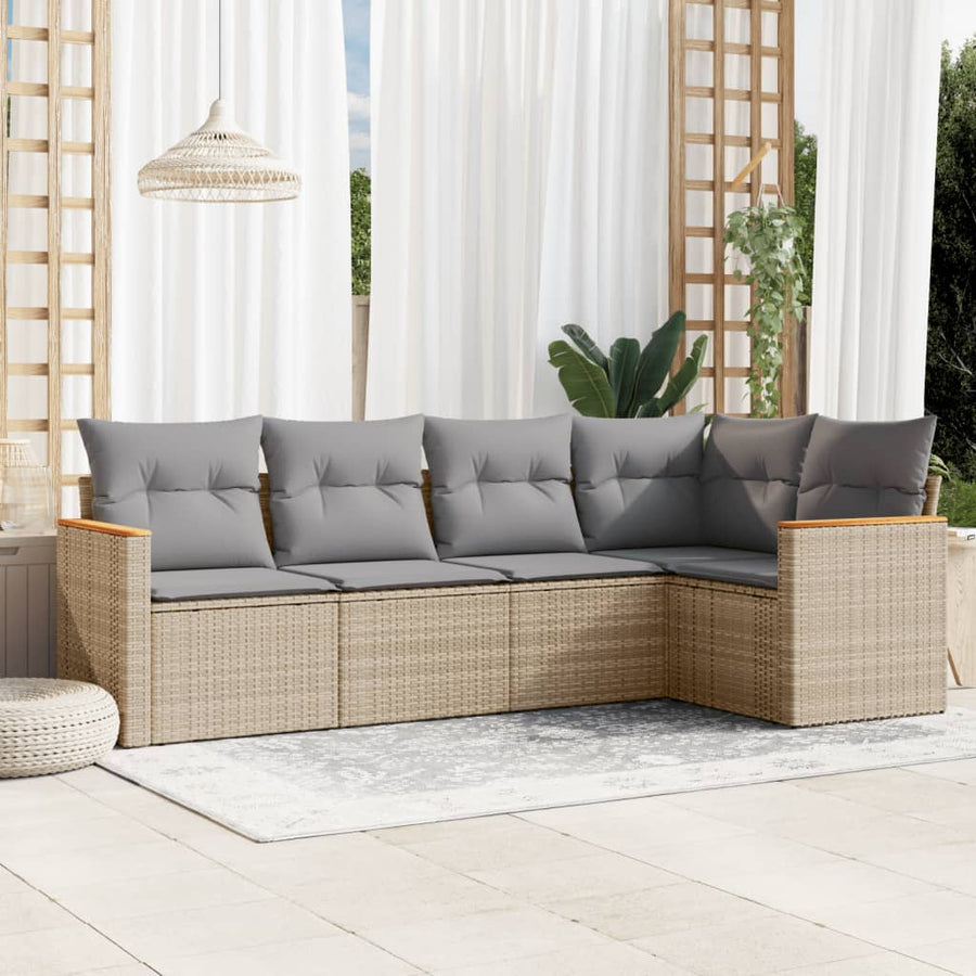 Set Canapele De Grădină, 5 Piese, Cu Perne, Bej, Poliratan