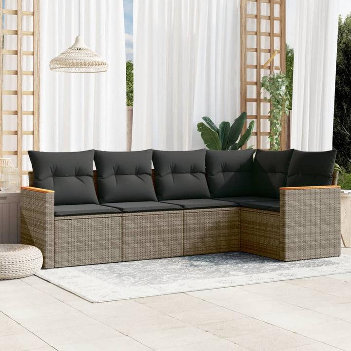 Set Canapele De Grădină, 5 Piese, Cu Perne, Bej, Poliratan