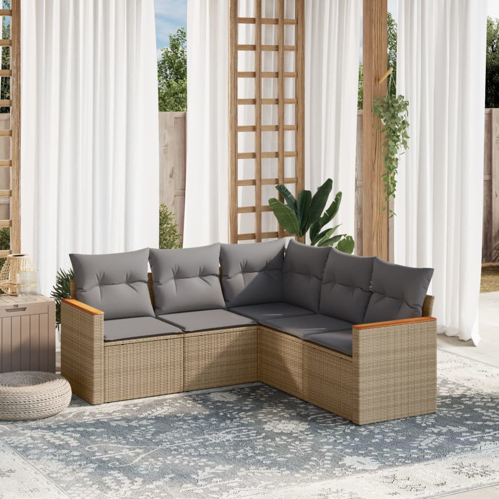 Set Mobilier De Grădină Cu Perne, 5 Piese, , Poliratan
