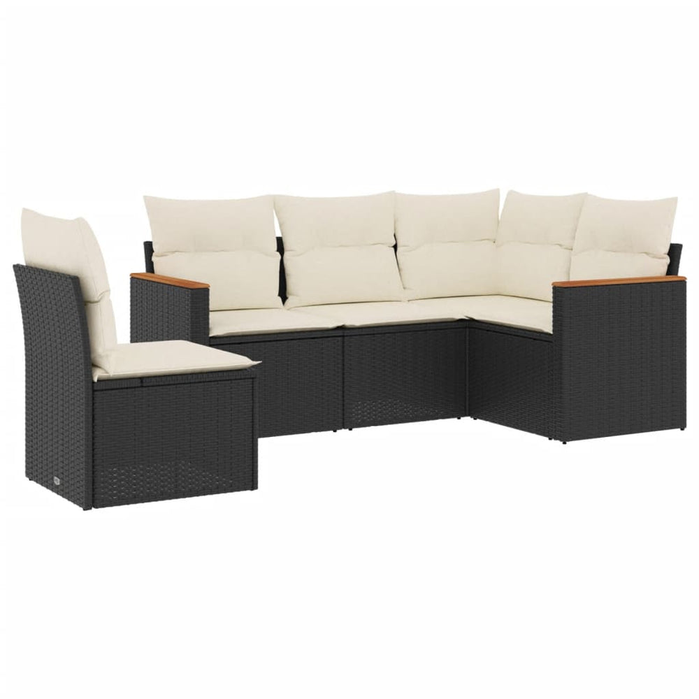 Set Mobilier De Grădină Cu Perne, 5 Piese, Negru, Poliratan