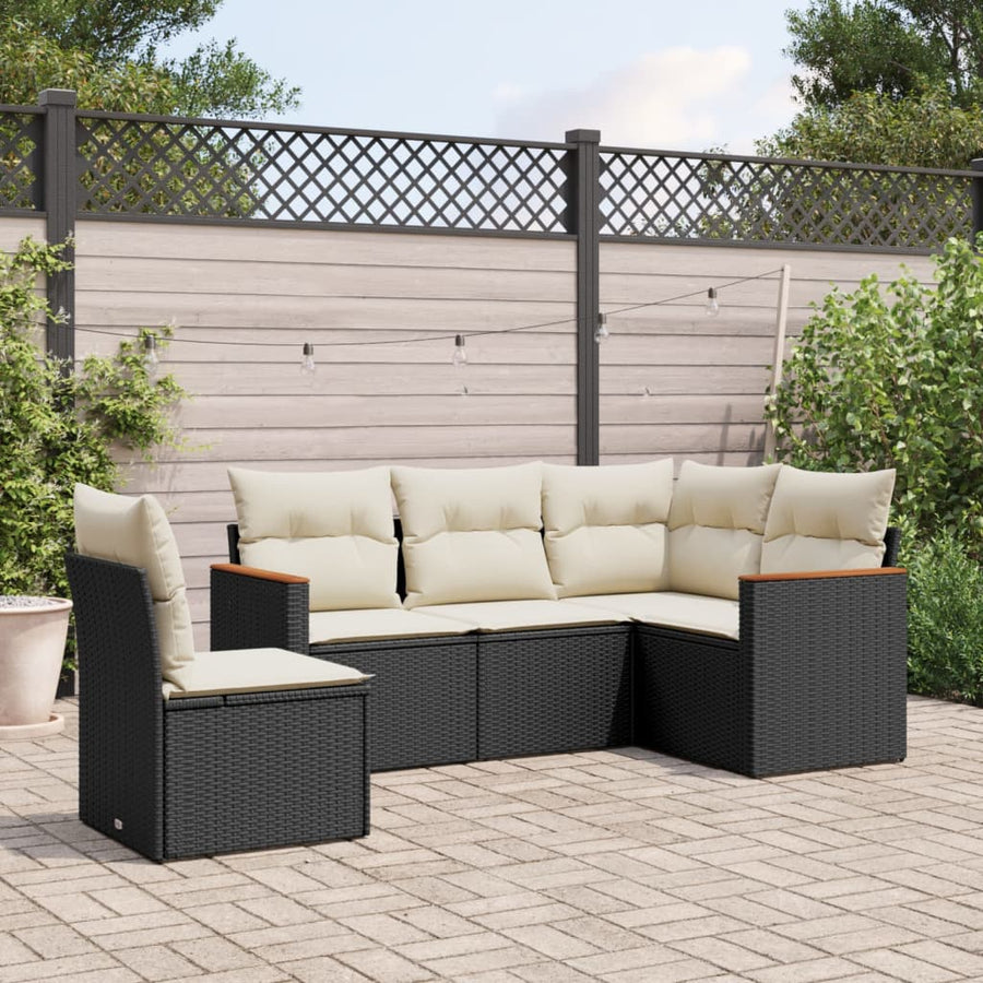 Set Mobilier De Grădină Cu Perne, 5 Piese, Negru, Poliratan
