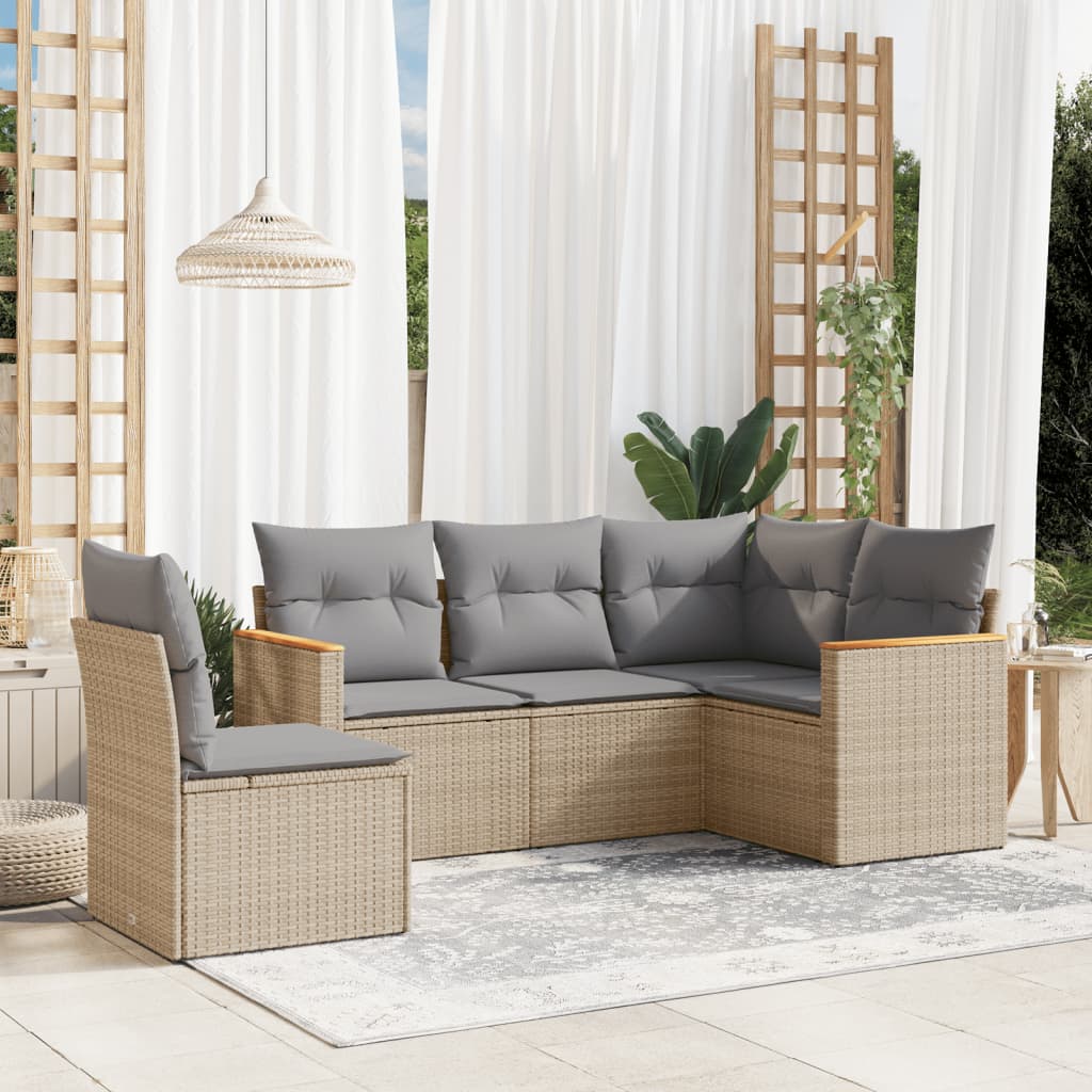 Set Mobilier De Grădină Cu Perne, 5 Piese, Negru, Poliratan