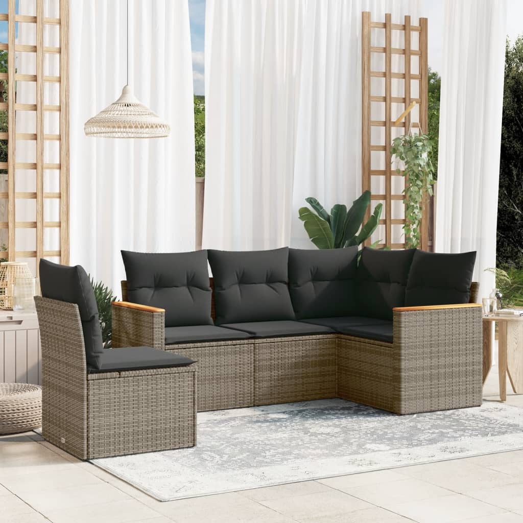 Set Mobilier De Grădină Cu Perne, 5 Piese, Negru, Poliratan