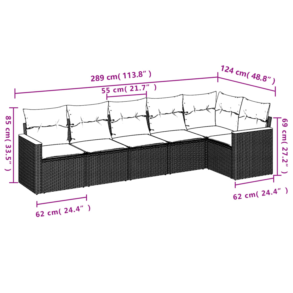 Set Mobilier De Grădină Cu Perne, 6 Piese, , Poliratan