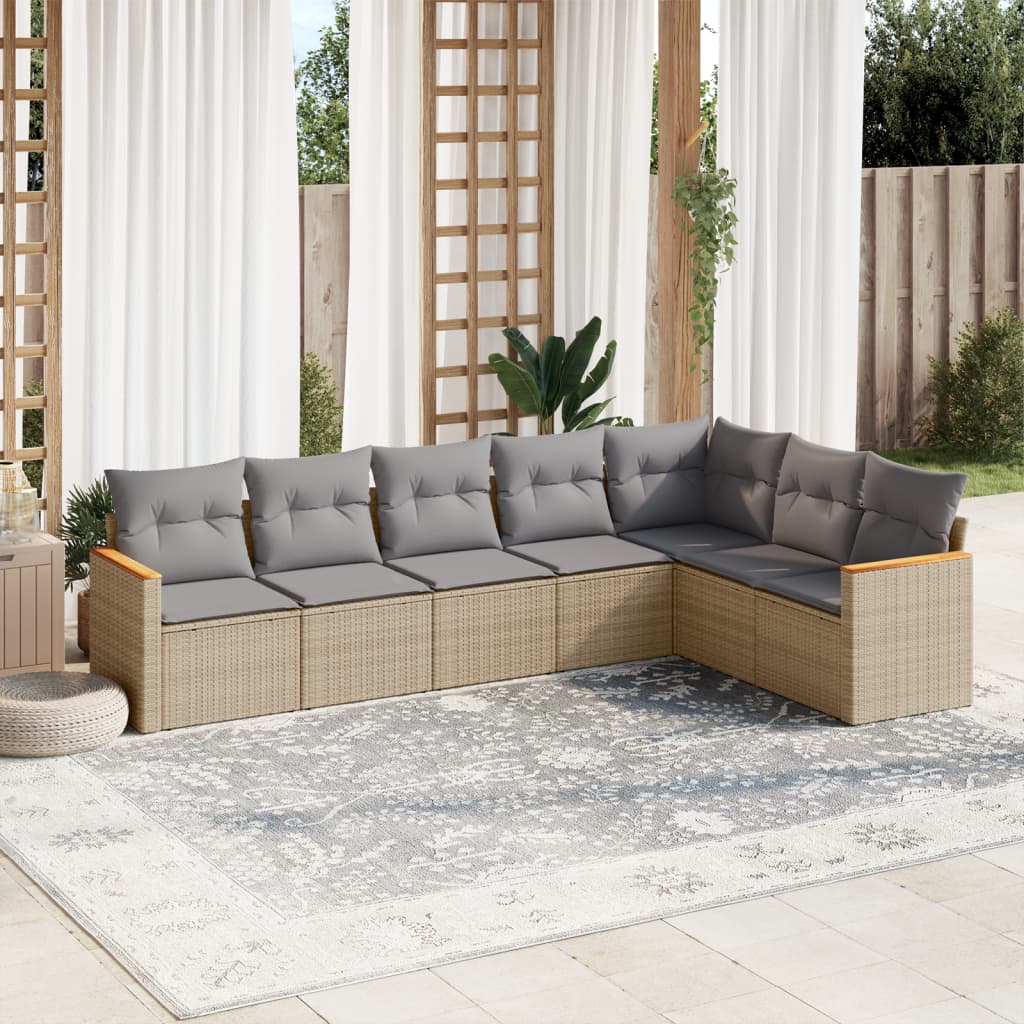 Set Mobilier De Grădină Cu Perne, 8 Piese, , Poliratan
