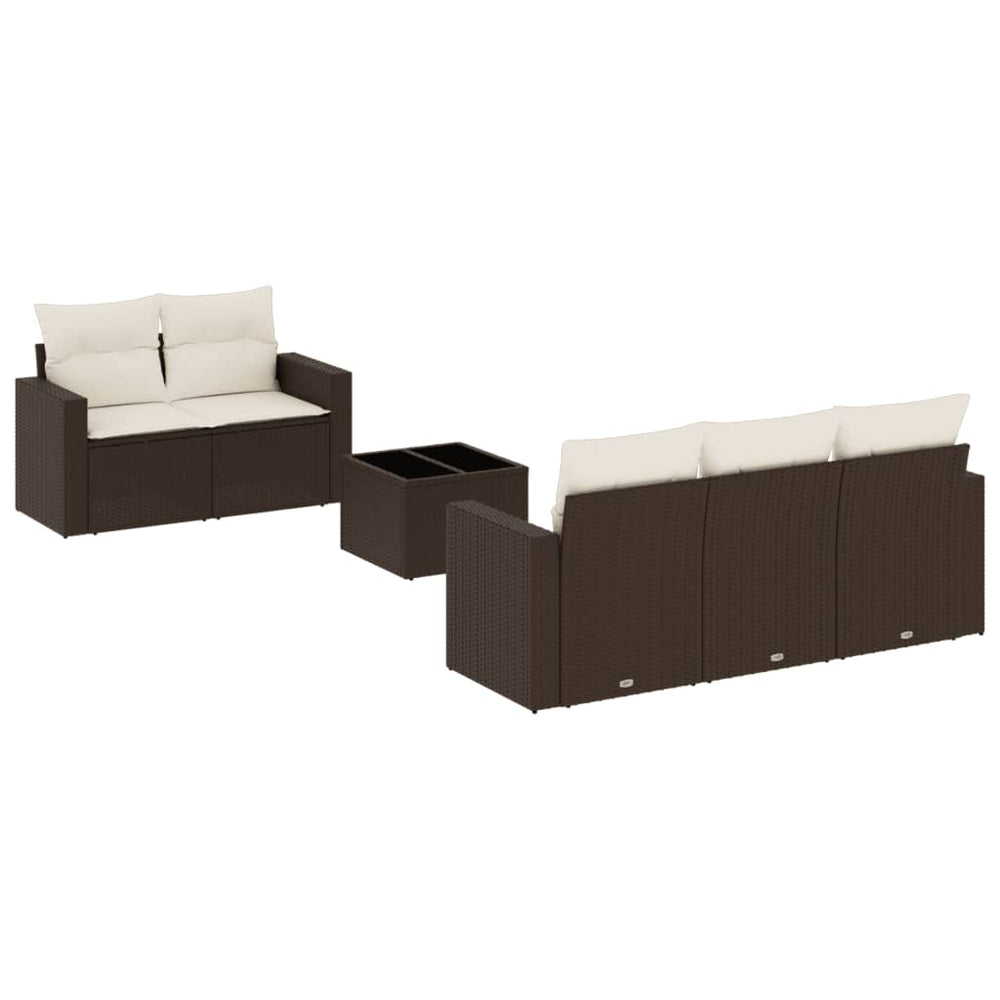 Set Canapele De Grădină Cu Perne, 6 Piese, Maro, Poliratan